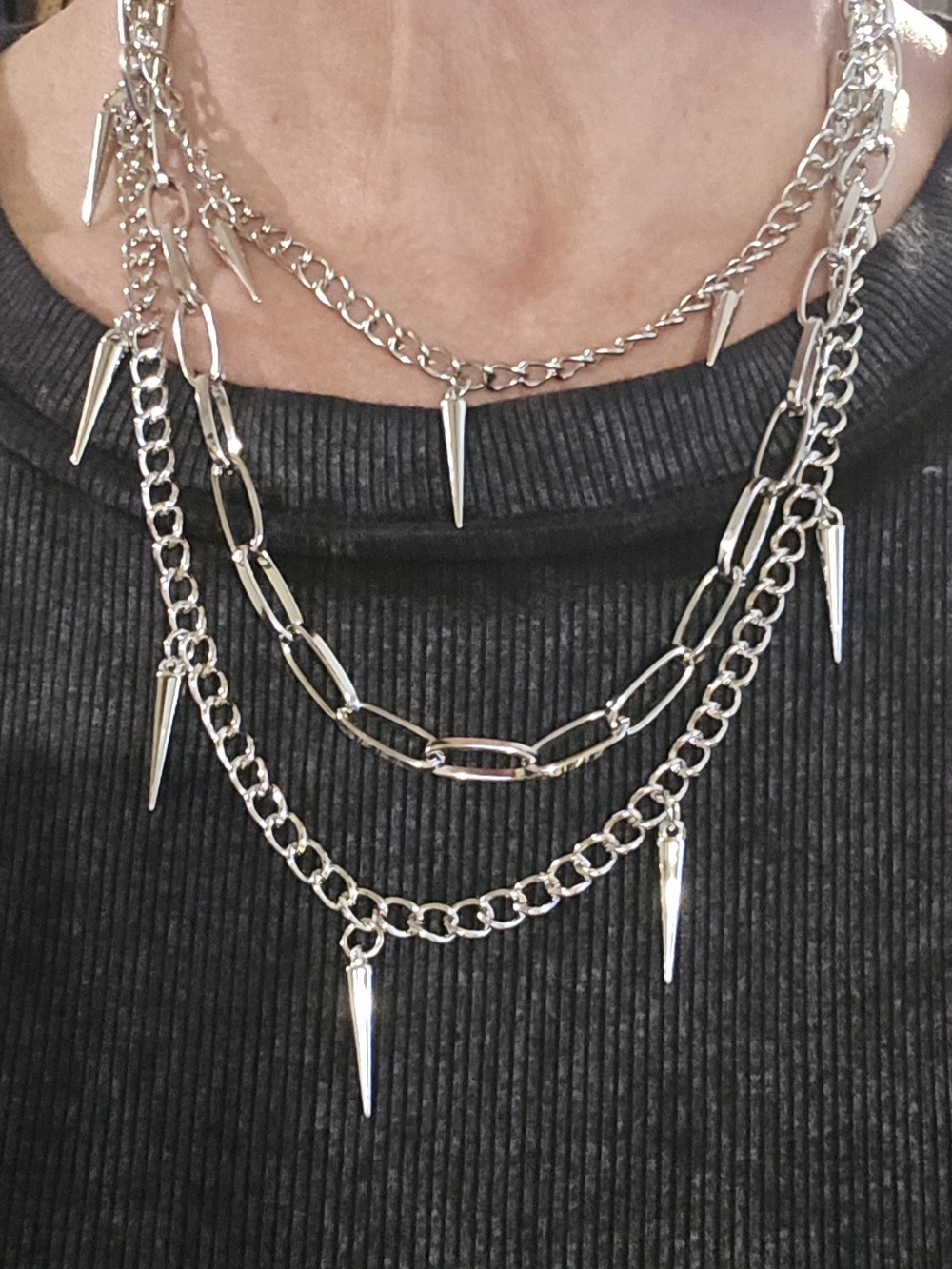 Chunky Silver Multi-Layer Spike Necklace for Women